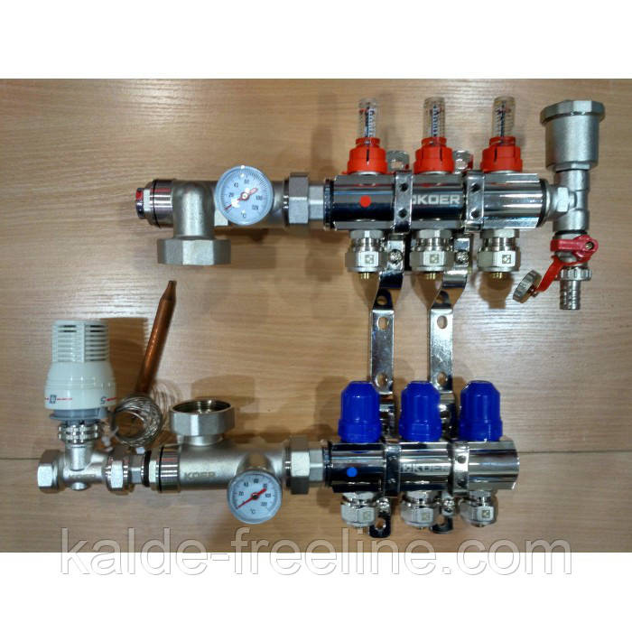 Колектор для теплої підлоги "Koer" в зборі без насоса на 3 контуру Харків - фото 1