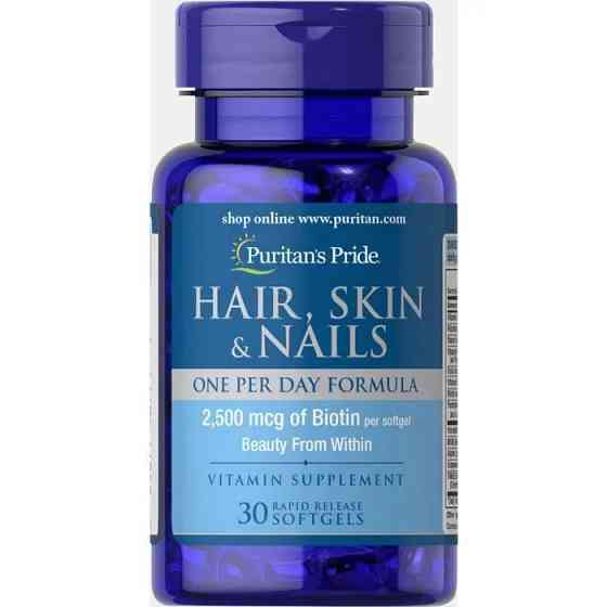 Формула для волосся, шкіри та нігтів Puritan's Pride Hair, Skin &amp; Nails One Per Day Formula, 30 гелевих капсул Луцьк
