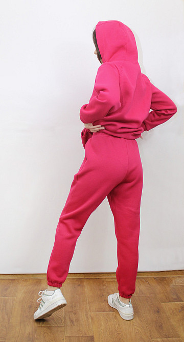 Костюм женский теплый спортивный на флисе кофта на змейке Малиновый 50/52 Харьков - изображение 7