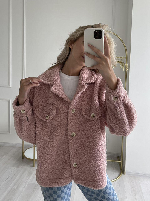 Женская теплая рубашка из мягкой овчины Тедди. Пудра Одесса - изображение 16