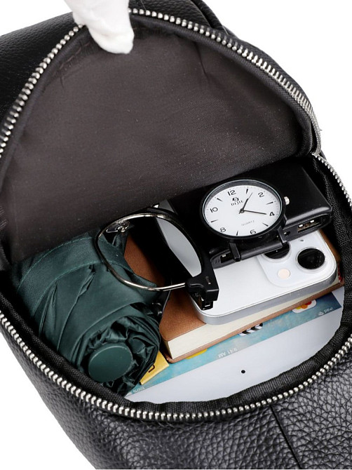 Шкіряна нагрудна чоловіча сумка слінг чорна TIDING BAG Київ - фото 7