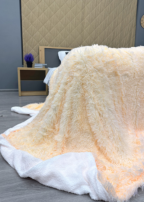 Плед-покривало 200х230 см (+-10см) Травка на овчині колір кремовий з білим (87-220) Київ - фото 7