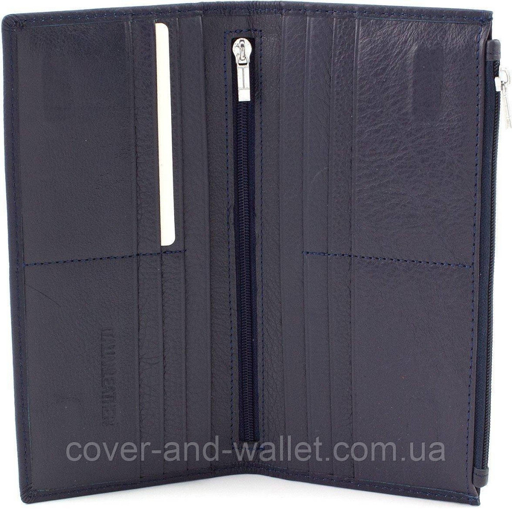 Тонкий кожаный кошелек на ​​молнии черный Синий Киев - изображение 4