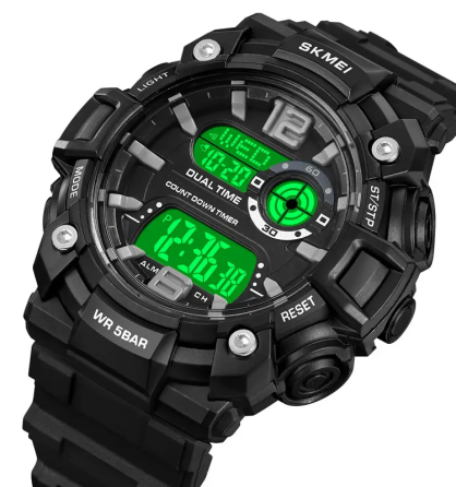 Часы мужские спортивные наручные Skmei 2018 (Черный с белым циферблатом) Киев