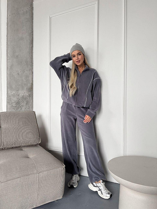 Стильний жіночий теплий флісовий костюм-двійка Сірий, 50/52 Одеса - фото 1