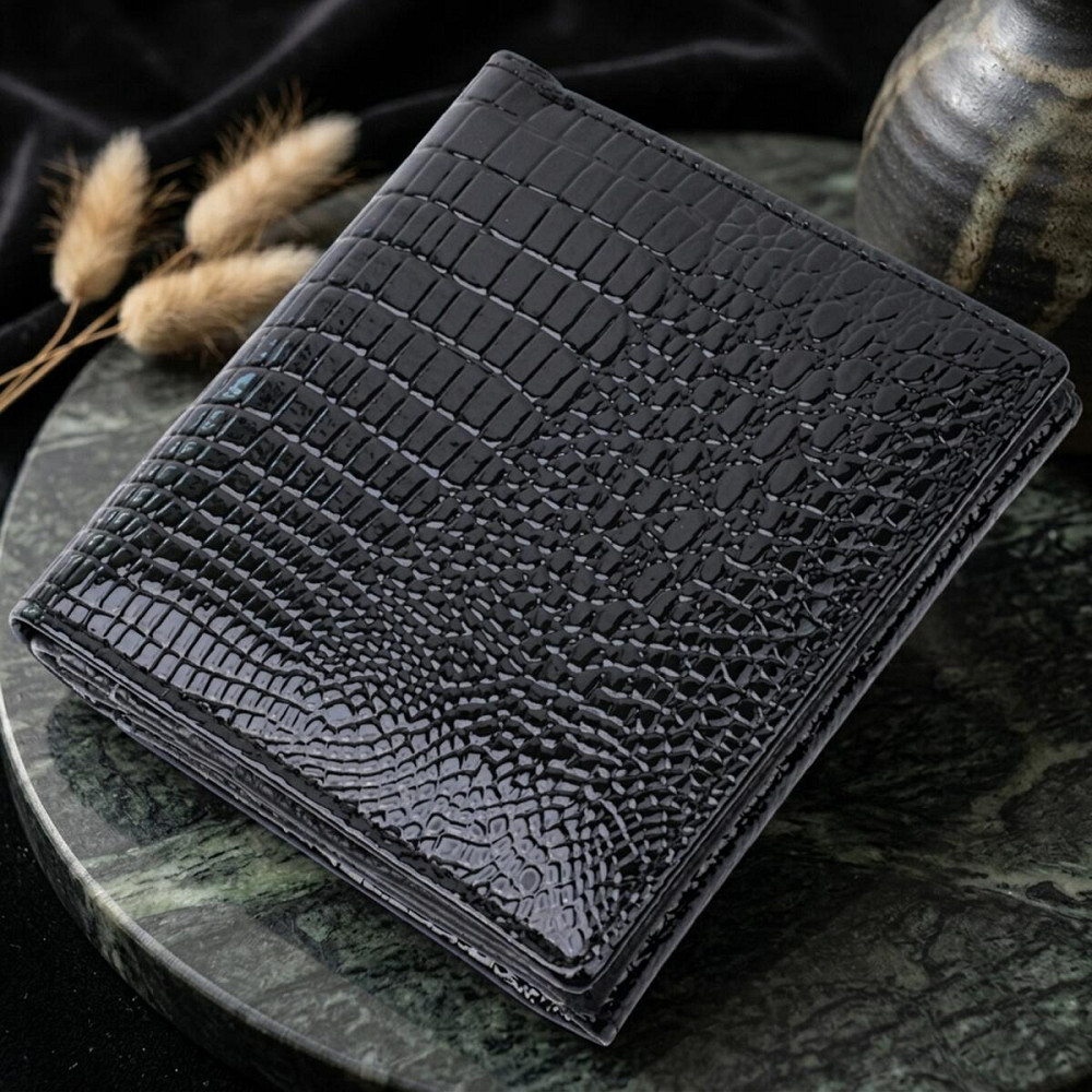 Женский компактный кошелек из натуральной лакированной кожи ST Leather 22688 Черный Киев - изображение 14