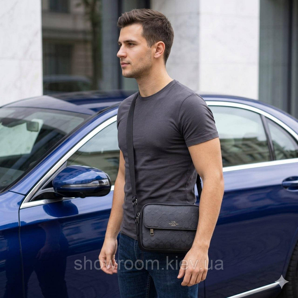 Чоловіча брендова барсетка, сумка Coach (2514) чорна Київ - фото 7