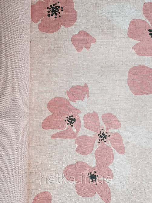 Шпалери вінілові Lutece Melody 51196703 квіти рожеве листя білі на світло-рожевому в крапку тлі Київ - фото 2