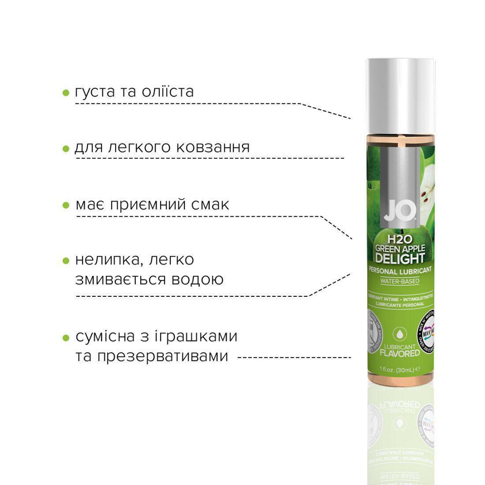 Смазка на водной основе JO H2O — Green Apple (30 мл) без сахара, растительный глицерин Sex Aura Киев - изображение 3