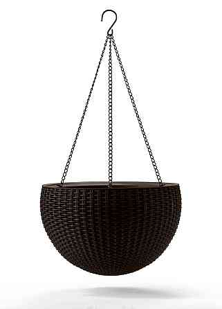 Горщик для рослин Keter Rattan hanging sphere з ланцюжками підвісний, темно-коричневий, 8,6 л Київ