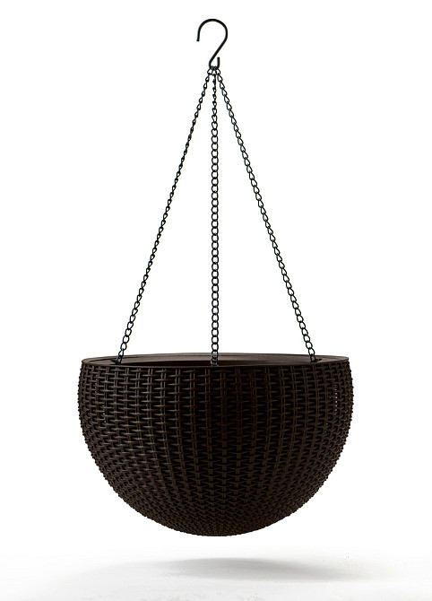 Горщик для рослин Keter Rattan hanging sphere з ланцюжками підвісний, темно-коричневий, 8,6 л Київ - фото 1