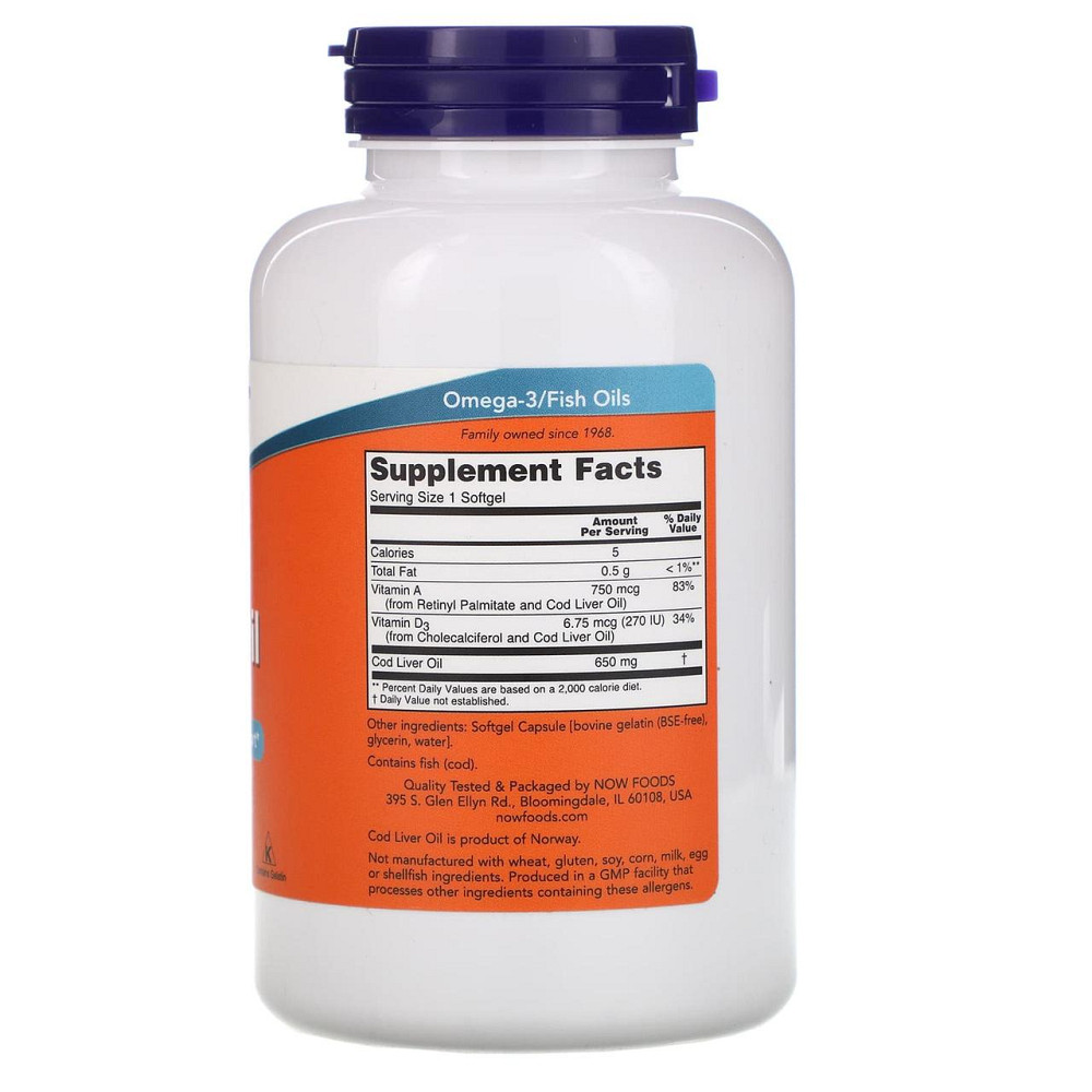 Рыбий жир из печени трески Now Foods Cod Liver Oil 650 мг 250 капсул Киев - изображение 2