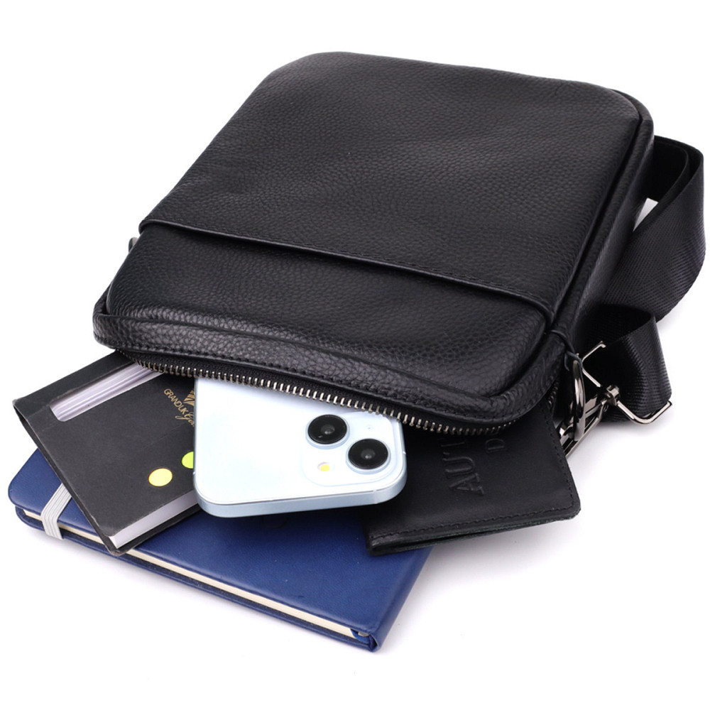 Компактна чоловіча сумка на плече з натуральної шкіри Vintage 23021 Чорний Київ - фото 4