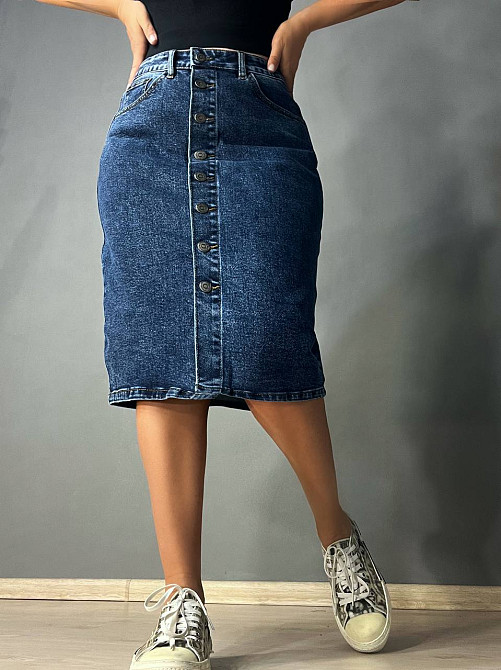 Спідниця жіноча джинсова Vanver 8238 на гудзиках середньої довжини збільшені розміри синя, синій, 31, 31, 82 см, 103 см Київ - фото 8