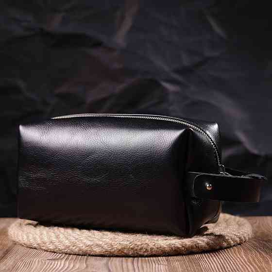 Нессесер мужской большого размера из гладкой кожи на молнии Украина GRANDE PELLE 16767 Черный Киев