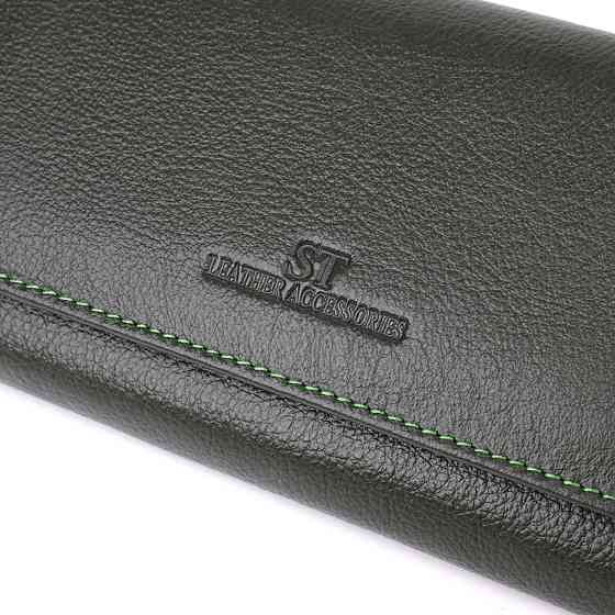 Стильний гаманець у два складення з натуральної шкіри ST Leather 23066 Зелений Київ