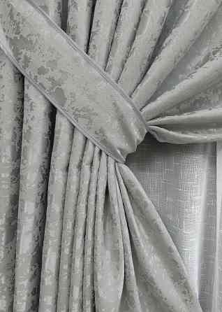Комплект штор VR-Textil Льон Мармур 100х270 2шт і Тюль 400х270 1263ш-115т Світло-сірий з білим 71-125/2 Київ