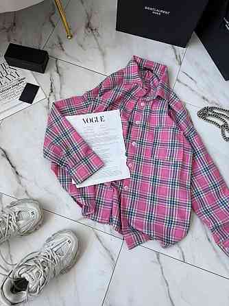 Женская стильная оверсайз рубашка в клетку фланель 100% коттон Розовый Одесса