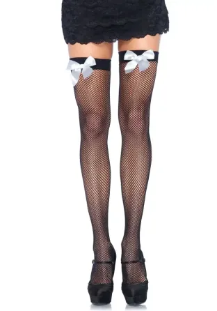 Панчохи-сітка з атласним бантиком Leg Avenue Fishnet Thigh Highs One size Black With Bow White Львів