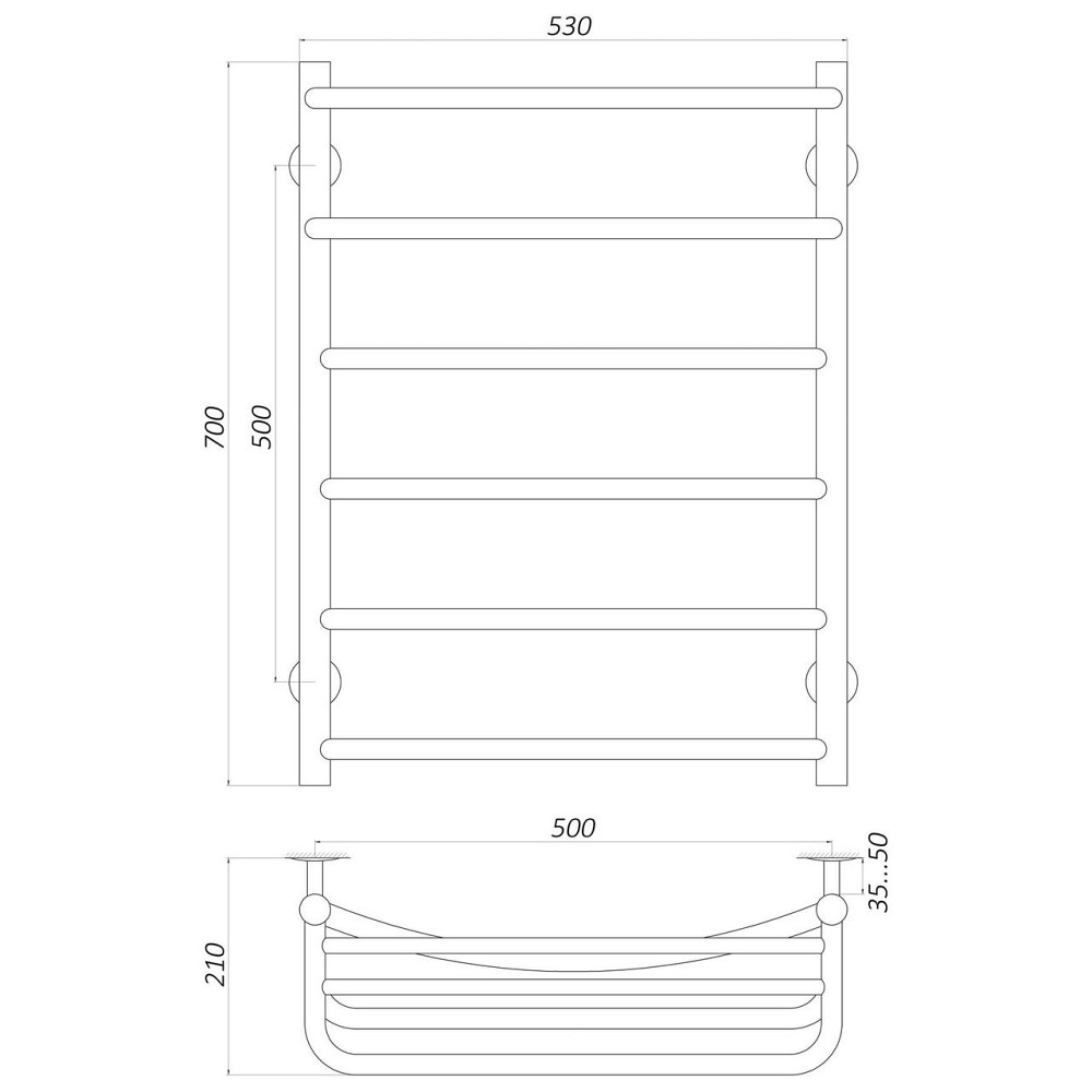 Сушарка для рушників UNIO Op W 700-500-6 Олівія з полицею вода Київ - фото 4