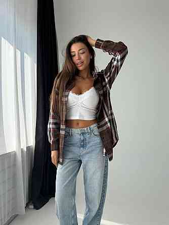 Жіноча повсякденна сорочка оверсайз у клітинку фланель Шоколад Одеса