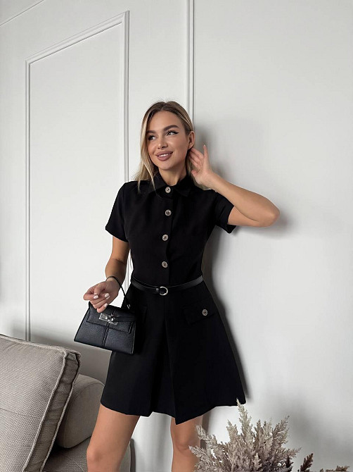 Женское базовое повседневное платье креп-костюма Черный, 46 Одесса - изображение 1