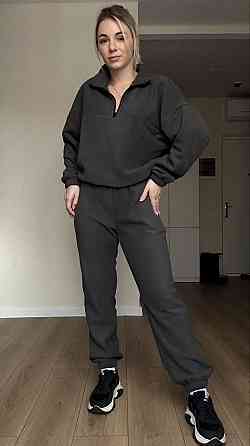 Жіночий теплий прогулянковий костюм-двійка: кофта та штани з полар флісу Графіт, 54/56 Одеса
