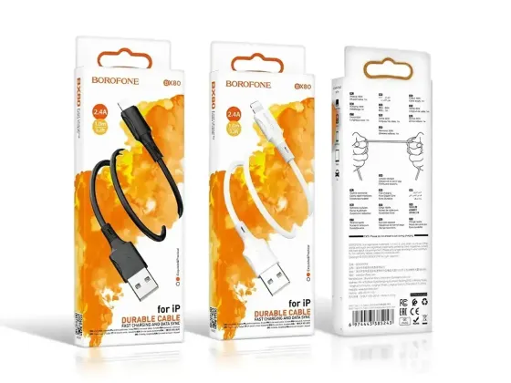 Кабель USB - Lightning Borofone BX80 1м 2.4А швидка зарядка для iPhone iPad шнур із захисним чіпом білий Одеса