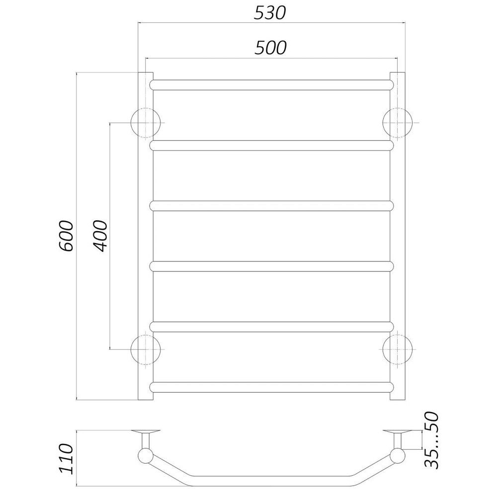 Рушникосушарка UNIO LT W 600-500-6 Драбинка Трапеція вода (000020645) Київ - фото 4