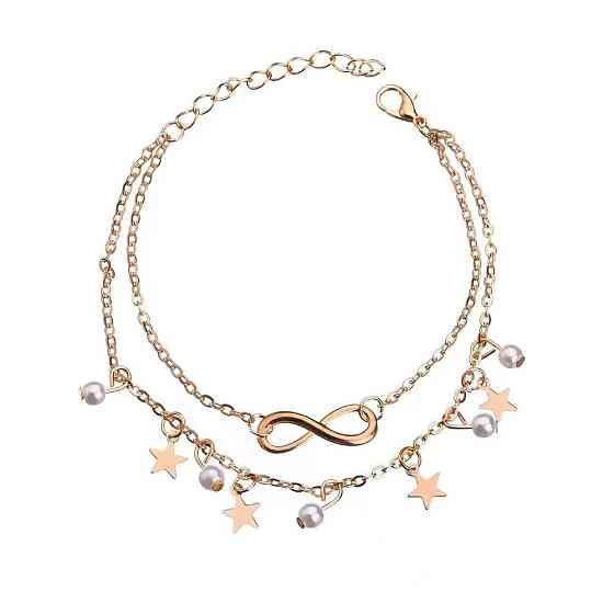 Браслет на ногу со звездочками и жемчугом 20 см золотистый Киев