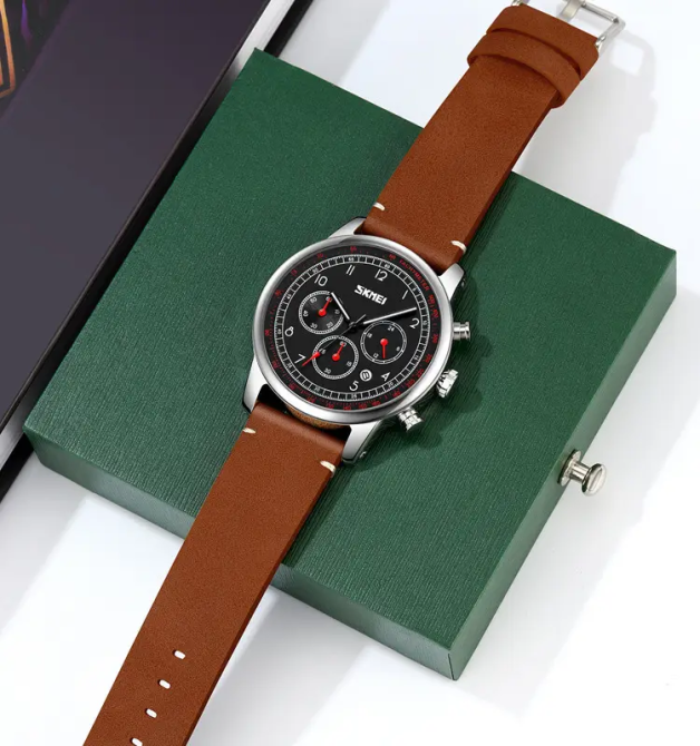 Часы наручные классические Skmei 9318 (Коричневый с черным циферблатом) Киев - изображение 3