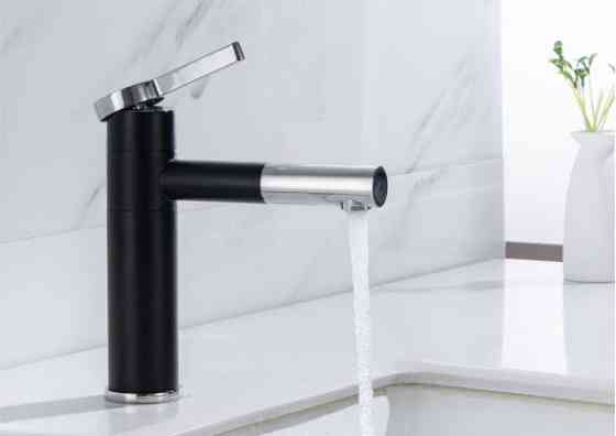 Смеситель для умывальника однорычажный кран горизонтальный монтаж WanFan для ванны Черный-хром Каменец-Подольский