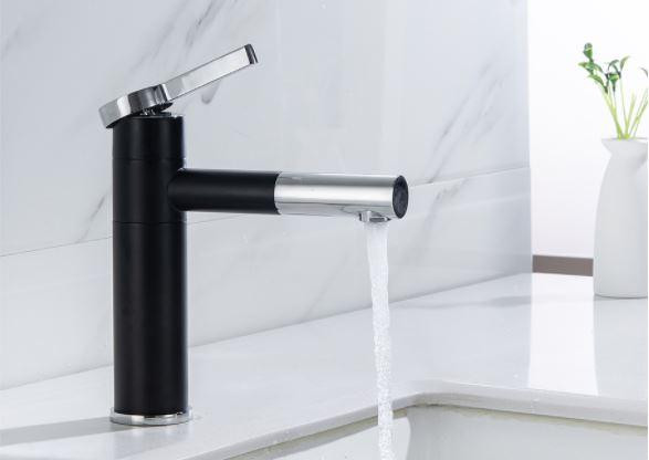 Смеситель для умывальника однорычажный кран горизонтальный монтаж WanFan для ванны Черный-хром Каменец-Подольский - изображение 1