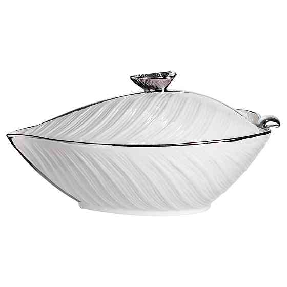 Yiwu Супниця 800 (мл) порцелянова 32×21×16 (см) з кришкою Білий з сріблом XL-4054AS Коломия