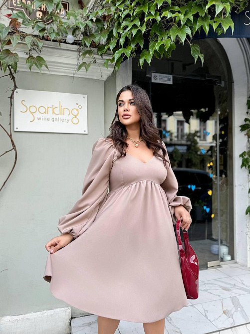 Женское романтическое платье батал с декольте плотная костюмка Мокко, 46/48 Одесса - изображение 7