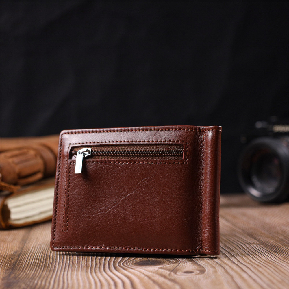 Удобный зажим для денег из натуральной гладкой кожи ST Leather 19427 Коричневый Киев - изображение 2