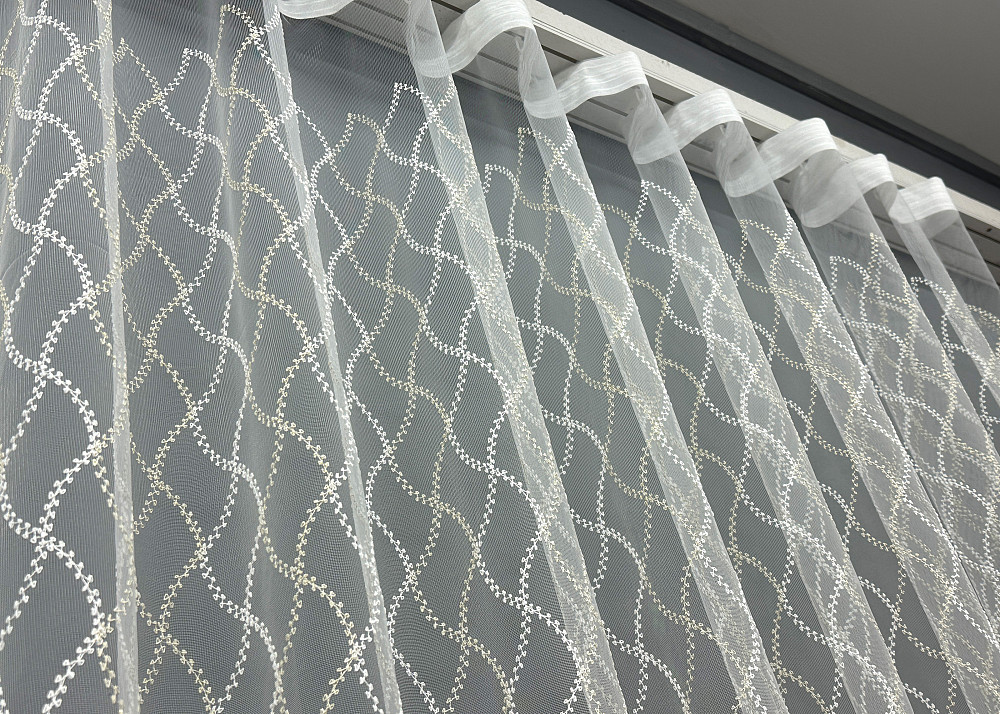 Тюль фатин с вышивкой и люрексом Цвет молочный с золотистым 1841т Киев - изображение 5