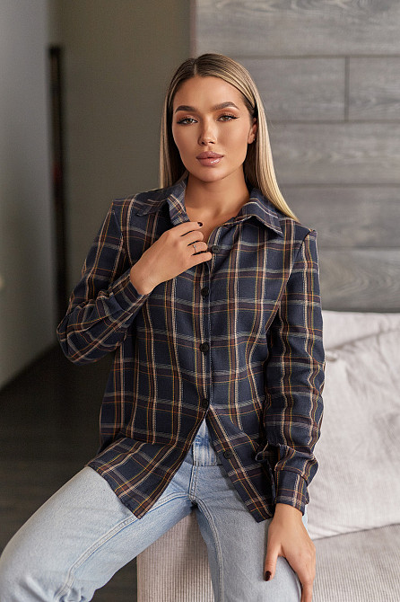 Жіноча сорочка в клітинку оверсайз "Wise" | Норма і батал Темно-синій, 50-52 Київ - фото 2