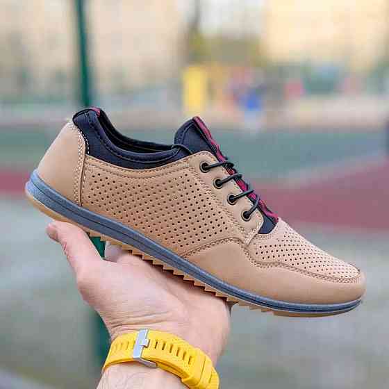 Мужские Мокасины Летние Бежевые Кроссовки Сеточка Коричневые Светлые (размеры: 40,41,42,43,44,45) - 218-3 Днепр