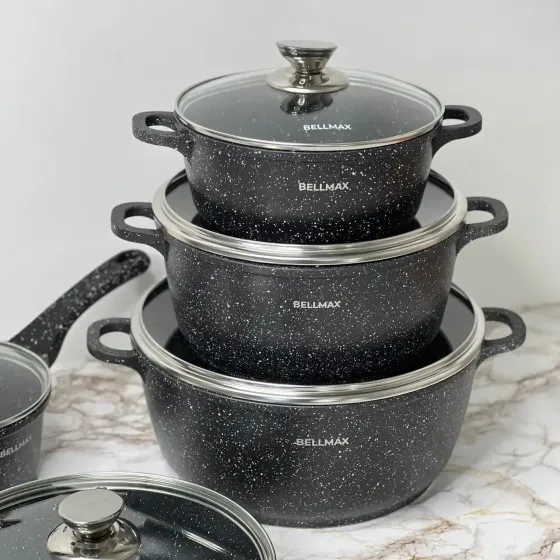 Набор посуды с гранитным антипригарным покрытием BellMax BM-305 из 12 предметов Черный Коломия