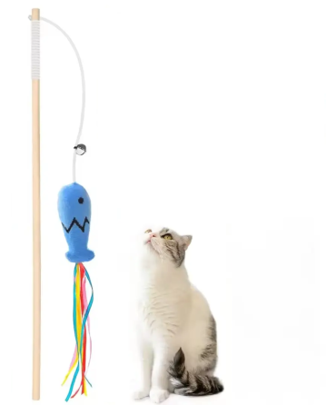 Игрушка-палочка с рыбкой и колокольчиком для котиков 40 см голубой Киев