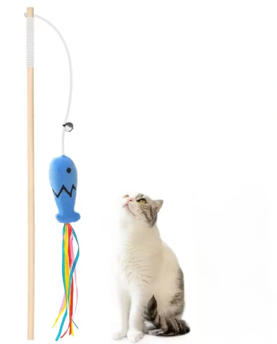 Іграшка-паличка з рибкою та дзвіночком для котиків 40 см блакитний Київ - фото 1