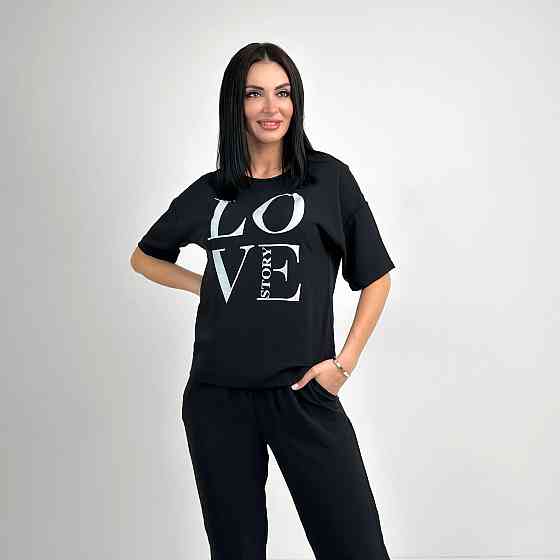 Літній костюм з широкими штанами "Love story" оптом | Распродажа модели Київ