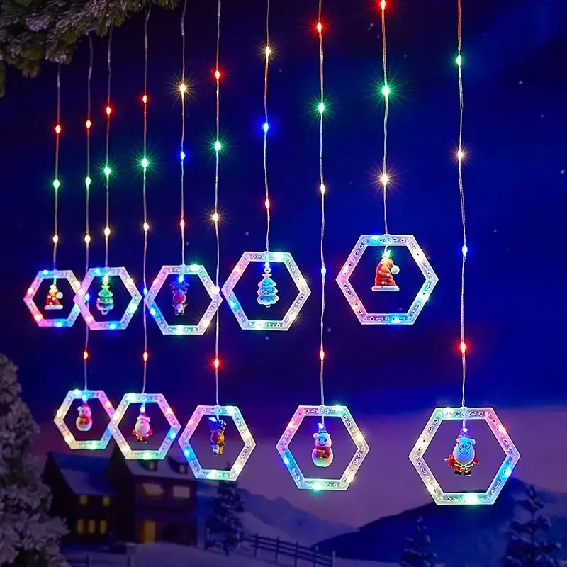 Анимированная гирлянда штора / Шестигранный новогодний декор Рождественский AND SF-48 Коломия - фото 1