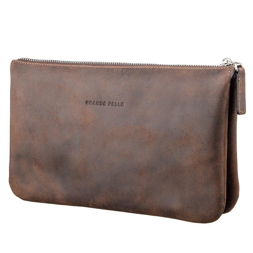 Барсетка мужская винтажная GRANDE PELLE 11145 кожаная Коричневая Киев - изображение 6