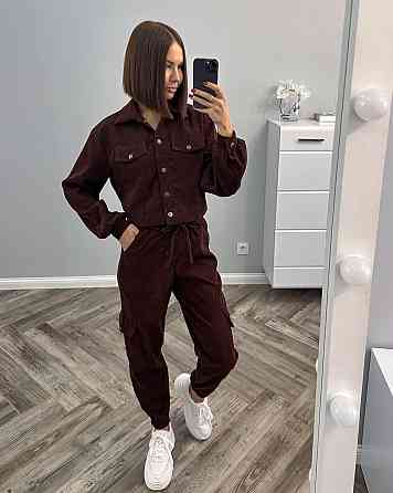 Женский стильный базовый костюм двойка из микровельвета Шоколад, 42/44 Одесса