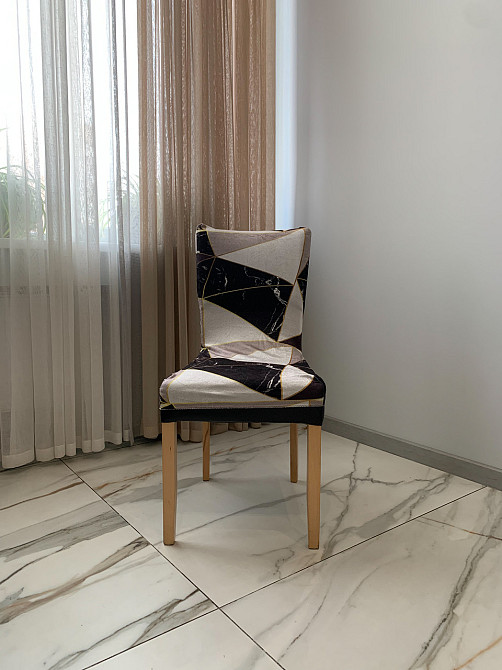 Универсальный натяжной чехол накидка на стул со спинкой с рисунком треугольники Royan 0043 Белая Церковь - изображение 3