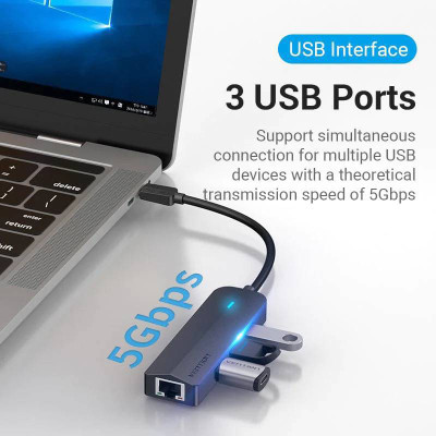 Концентратор Vention USB 3.1 Type-C to 3xUSB 3.0+MicroUSB+RJ45 100M Ethernet black (TGPBB) Вінниця - фото 6