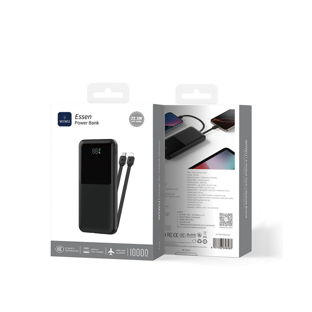 Павербанк 10000 mAh WIWU Wi-P081 22.5W швидка зарядка чорний power bank повербанк Одеса - фото 2