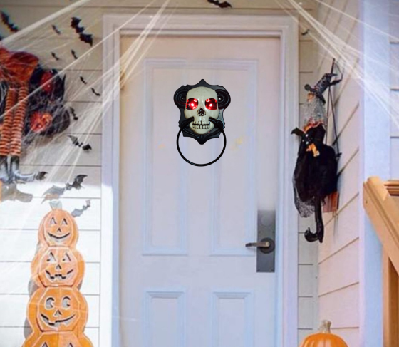 Дверний музикальний молоток Череп на Хелловін 24 на 16 см чорно-білий Київ